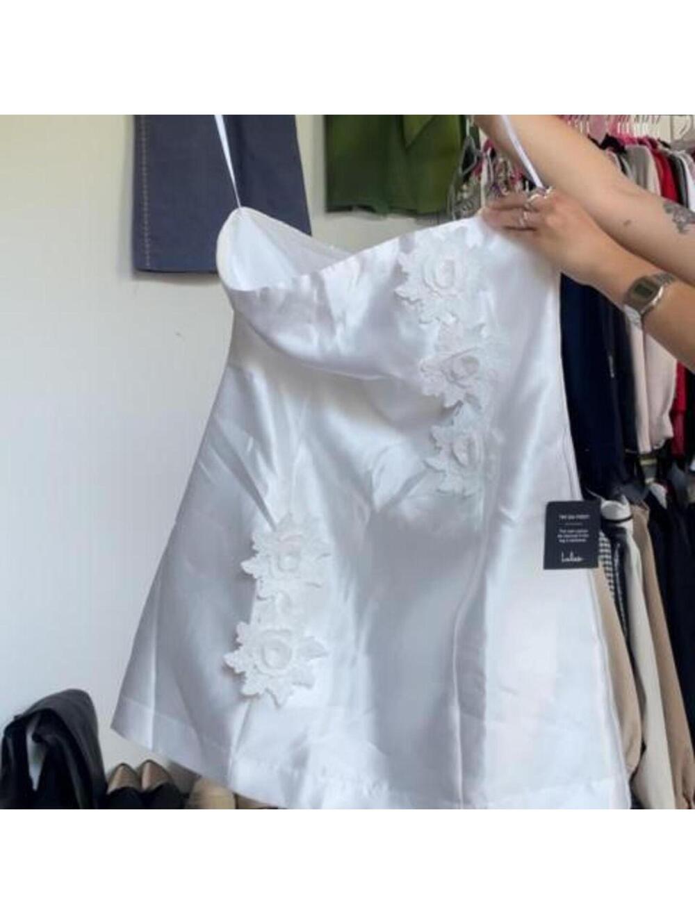 lulus BNWT White satin mini dress with lace details size XL